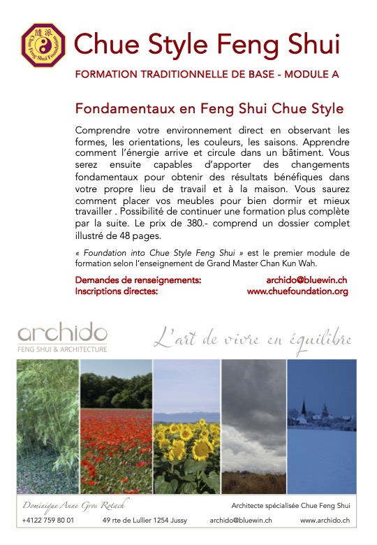 Cours de base "Foundation in Chue Style Feng Shui" (Module A)