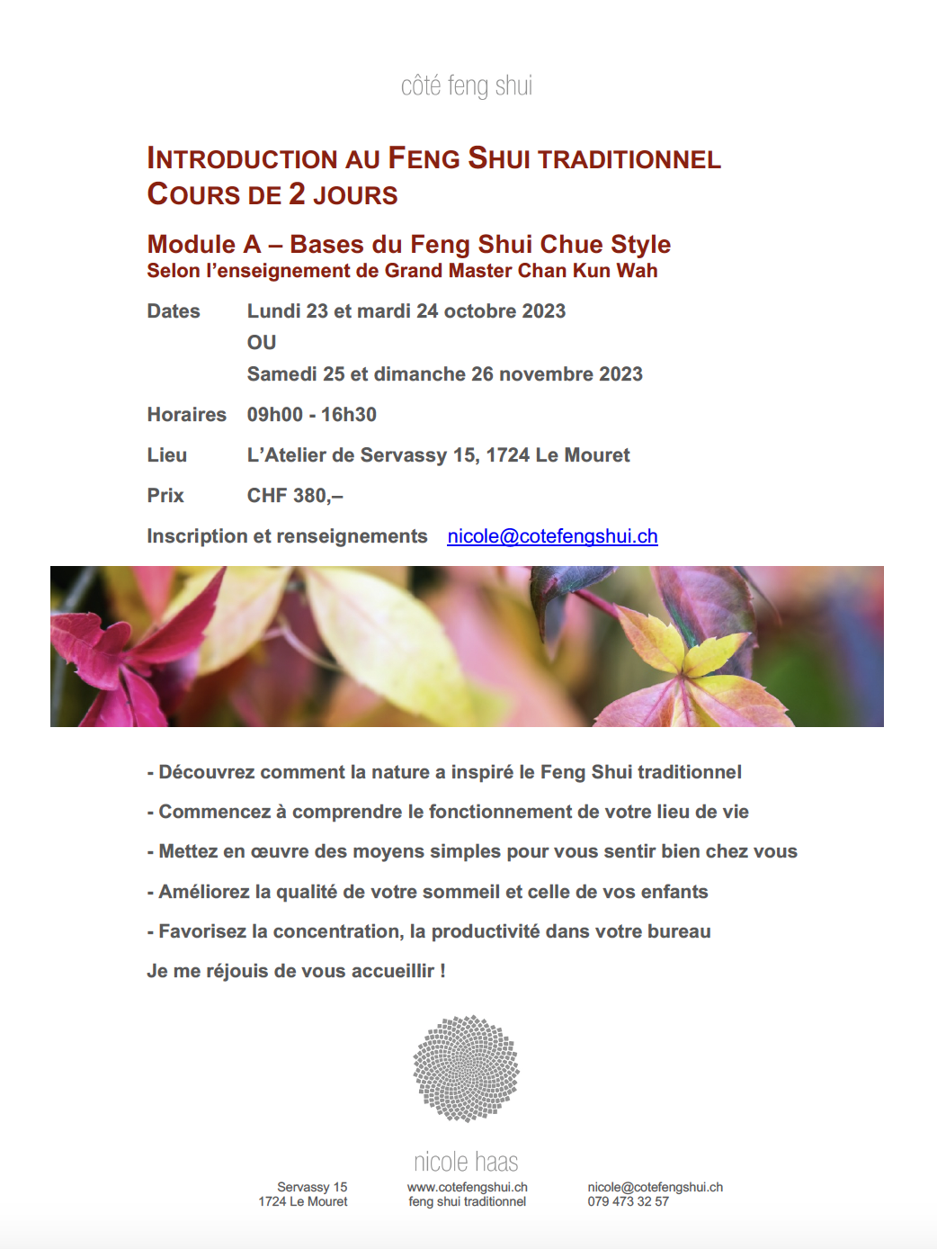 Cours de base "Foundation in Chue Style Feng Shui" (Module A)